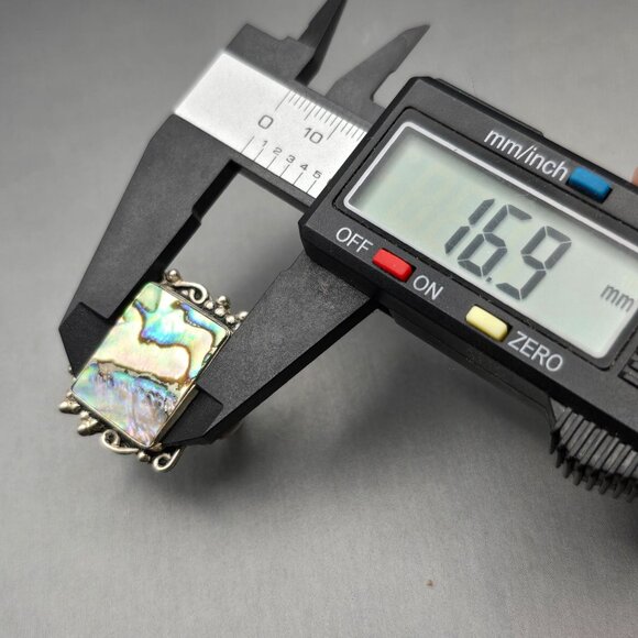 925 Sterling Silver Plt Abalone Shell Ring Size 8 Bezel Setting Statement - Picture 10 of 11